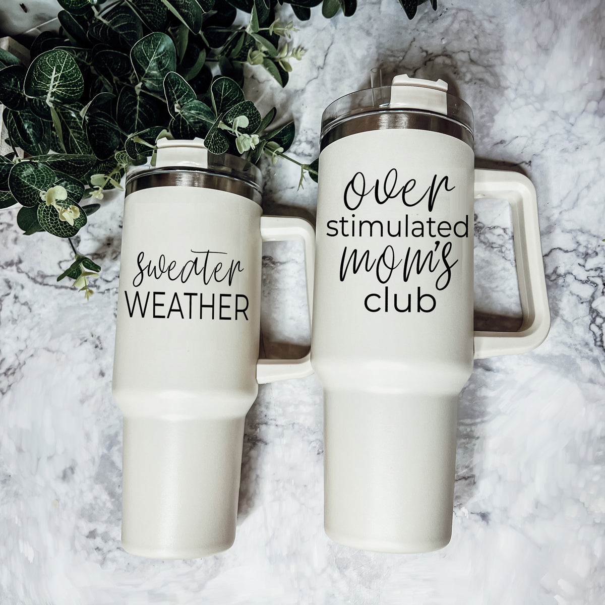 Mug de voyage isotherme 40oz avec poignée, couvercle et paille - Mug d'automne "Sweater Weather"