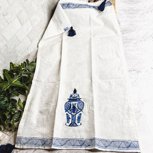 Chinoiserie Geschirrtücher 100% Baumwolle Übergroße Bestickte Spültücher Quasten