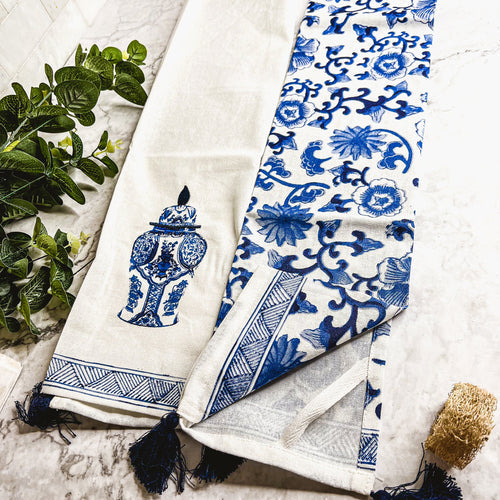 Chinoiserie Geschirrtücher 100% Baumwolle Übergroße Bestickte Spültücher Quasten