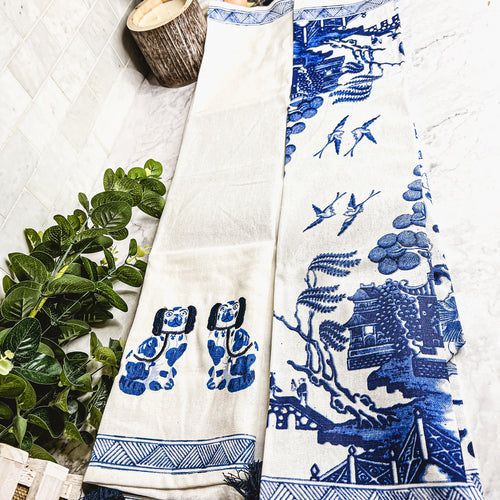Chinoiserie Geschirrtücher 100% Baumwolle Übergroße Bestickte Spültücher Quasten