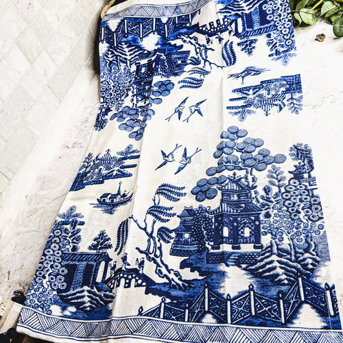 Chinoiserie Geschirrtücher 100% Baumwolle Übergroße Bestickte Spültücher Quasten