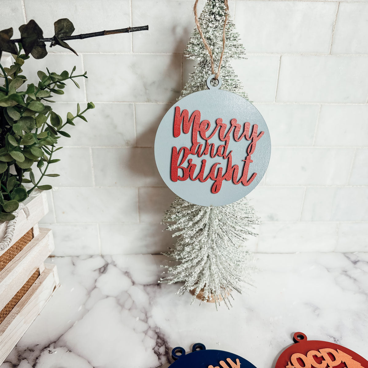 Imperfect Merry Bright 3D Handcrafted Wooden Christmas Ornament Set Limited Edition Tree Hanging Decor