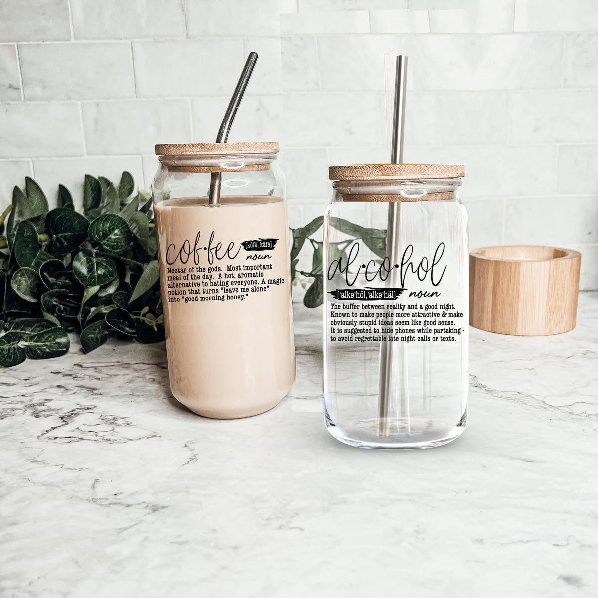 Gobelet en verre de 50 cl avec couvercle et paille en bambou, tasse isotherme réutilisable pour café, thé, bière
