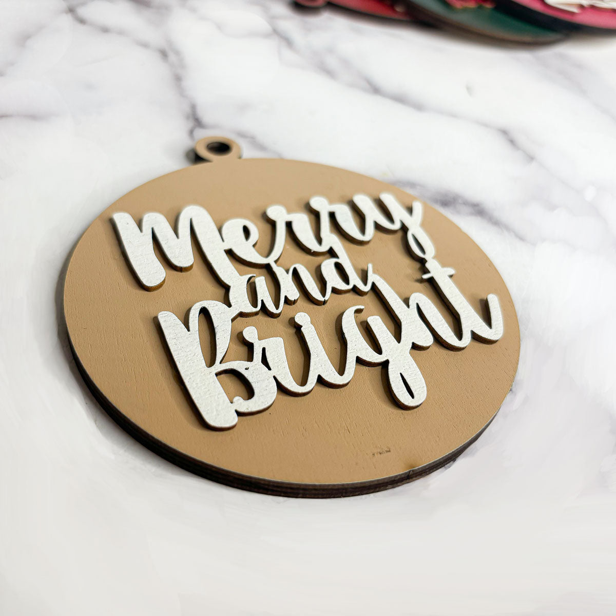 Imperfect Merry Bright 3D Handcrafted Wooden Christmas Ornament Set Limited Edition Tree Hanging Decor