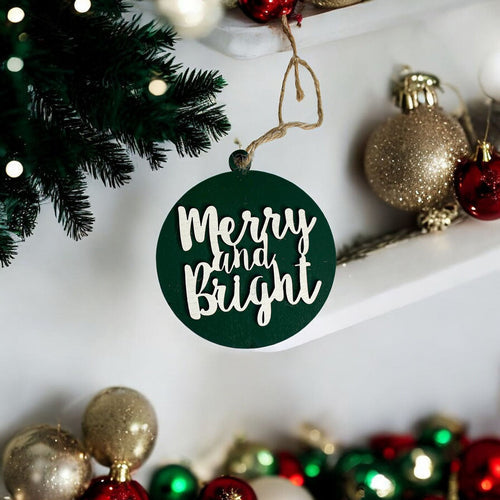 Imperfect Merry Bright 3D Handcrafted Wooden Christmas Ornament Set Limited Edition Tree Hanging Decor