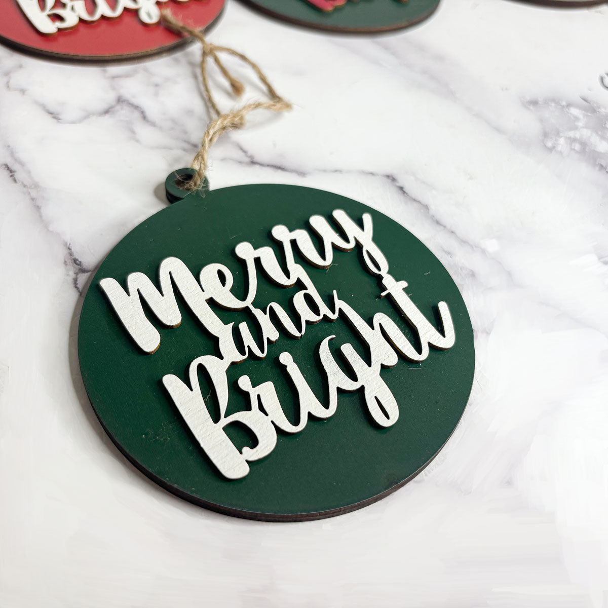 Imperfect Merry Bright 3D Handcrafted Wooden Christmas Ornament Set Limited Edition Tree Hanging Decor