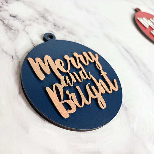 Imperfect Merry Bright 3D Handcrafted Wooden Christmas Ornament Set Limited Edition Tree Hanging Decor