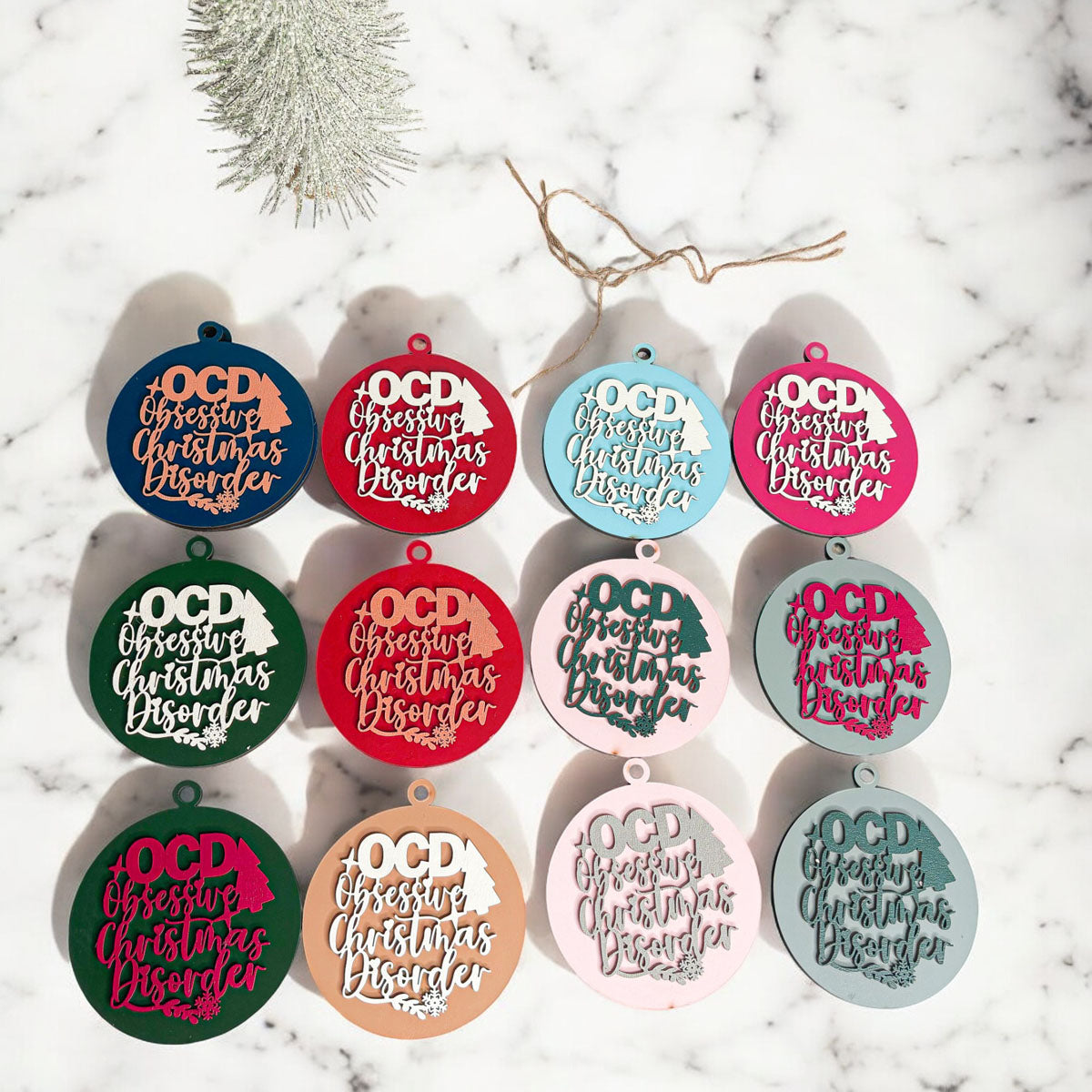 Handcrafted 3D Wooden Christmas Ornaments Imperfect OCD Style Limited Edition Tree Hanging Decor