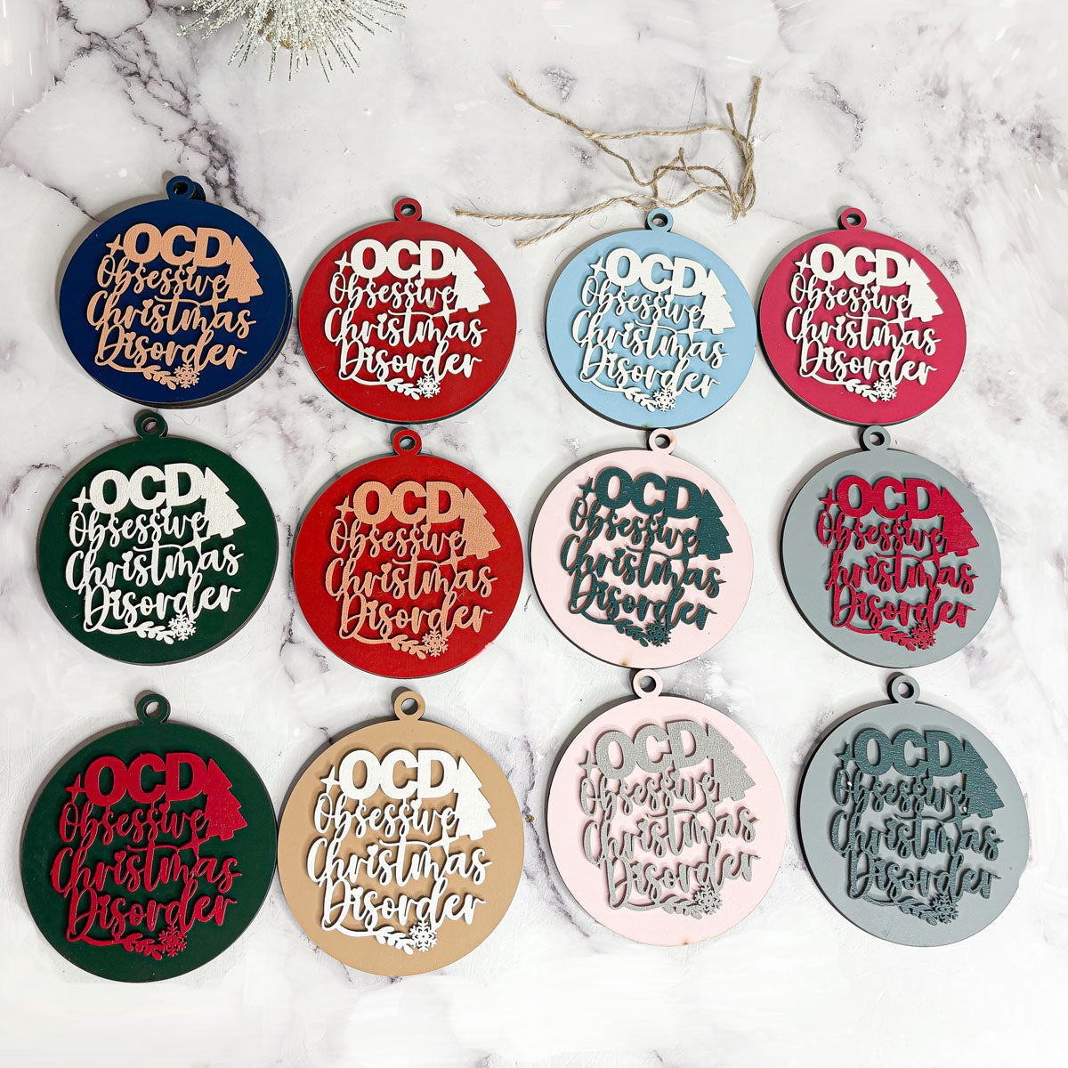 Handcrafted 3D Wooden Christmas Ornaments Imperfect OCD Style Limited Edition Tree Hanging Decor