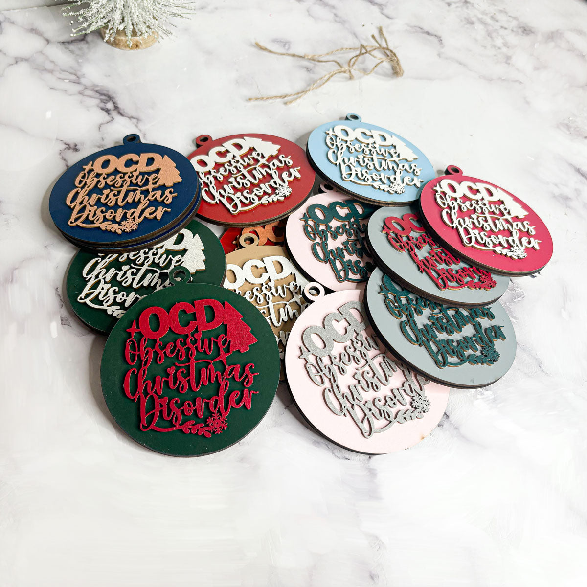 Handcrafted 3D Wooden Christmas Ornaments Imperfect OCD Style Limited Edition Tree Hanging Decor
