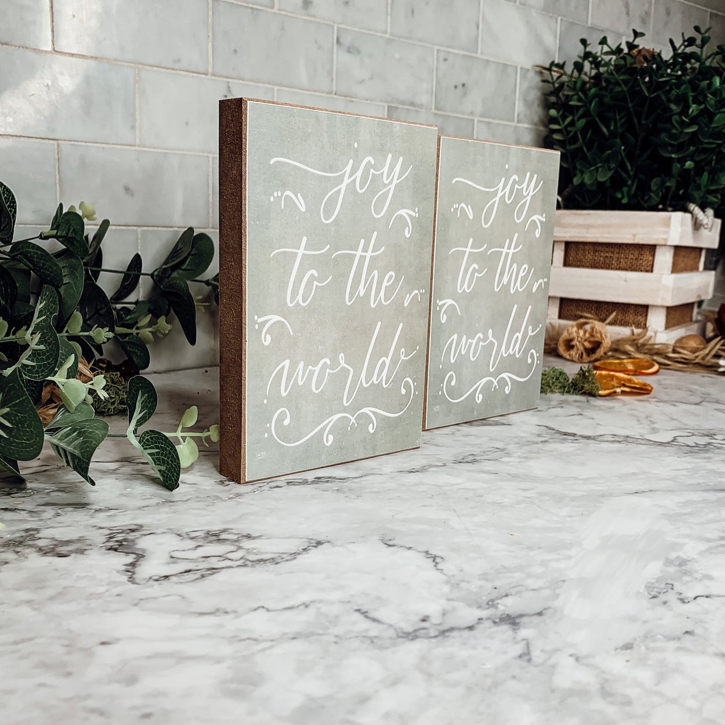 Joy To The World Christmas Sign Farm Fresh Trees Rustic Holiday Block Decor