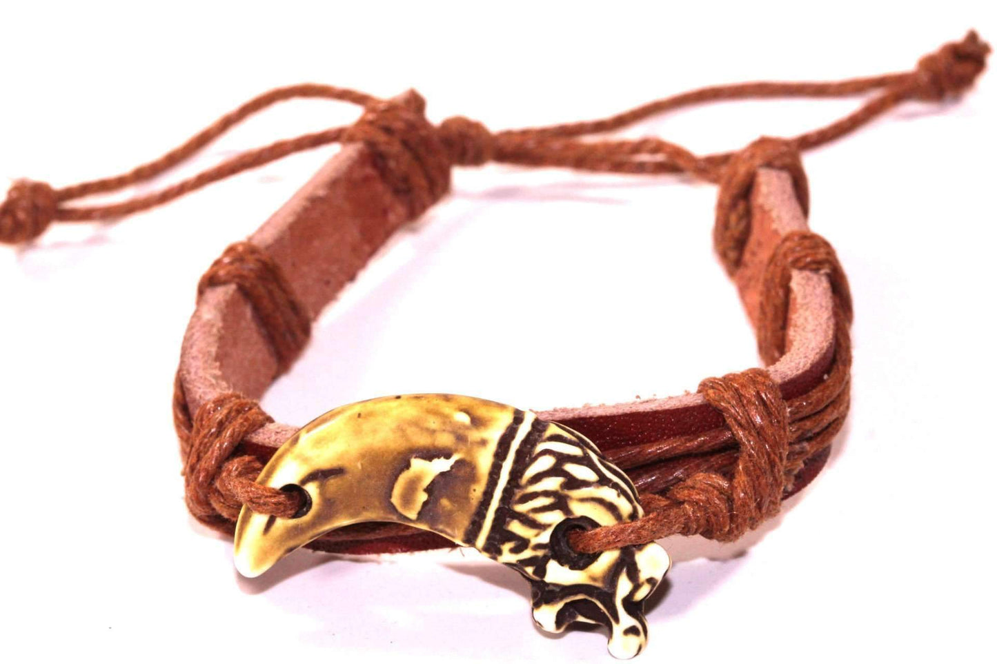 Drachenzahn Lederarmband Verstellbar Tribal Handgefertigt