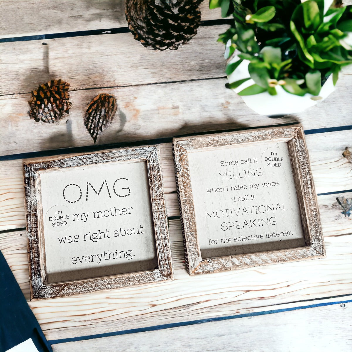 Lustiges doppelseitiges 6-Zoll-Holzschild für Mama, Tischplakette, Heimdekorationsgeschenk für Mutter