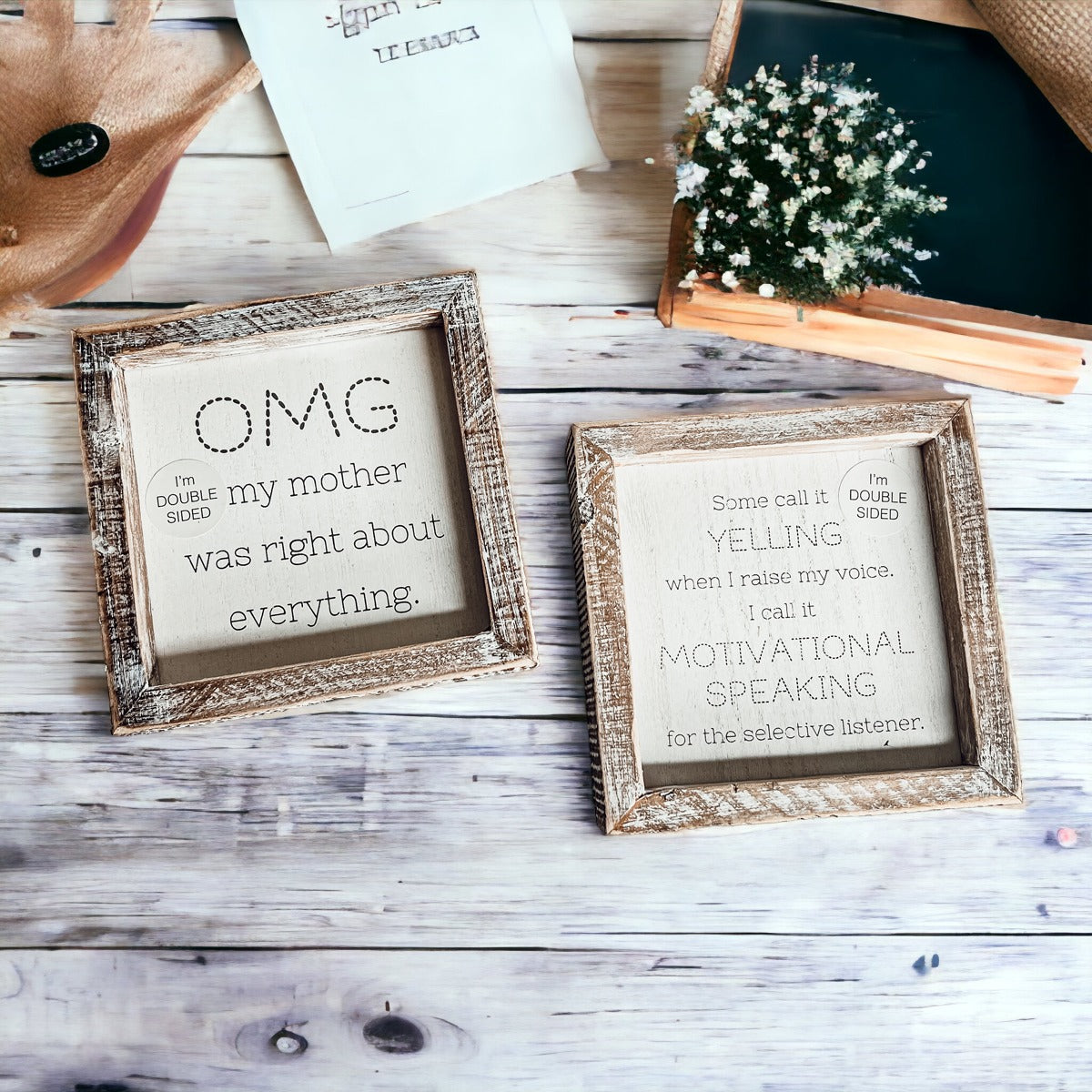 Lustiges doppelseitiges 6-Zoll-Holzschild für Mama, Tischplakette, Heimdekorationsgeschenk für Mutter