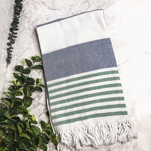 Mediterranes Baumwoll-Badetuch, 180 g/m², leicht, Grau-Blau, Sommer