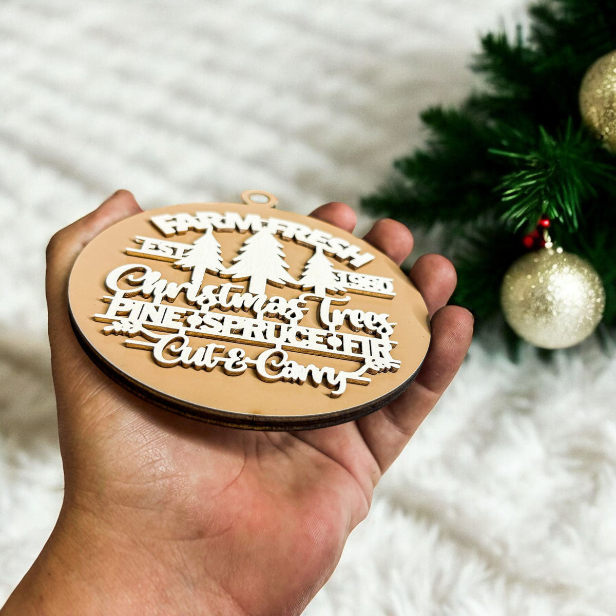 Décorations de Noël en bois faites à la main 3D Fraîches de la ferme Imparfaites pour accrocher au sapin