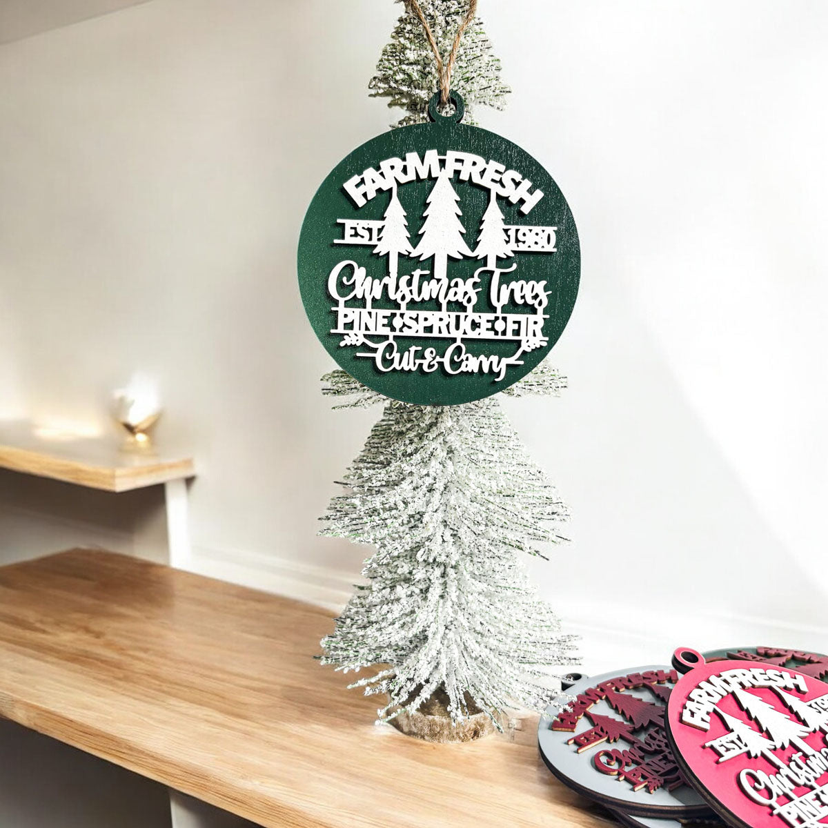 Décorations de Noël en bois faites à la main 3D Fraîches de la ferme Imparfaites pour accrocher au sapin