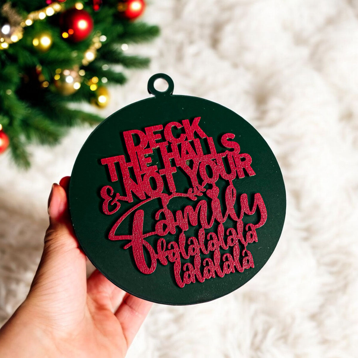 Unvollkommene Deck The Halls 3D handgefertigte Holz-Weihnachtsornament-Set limitierte Auflage Hängedekoration