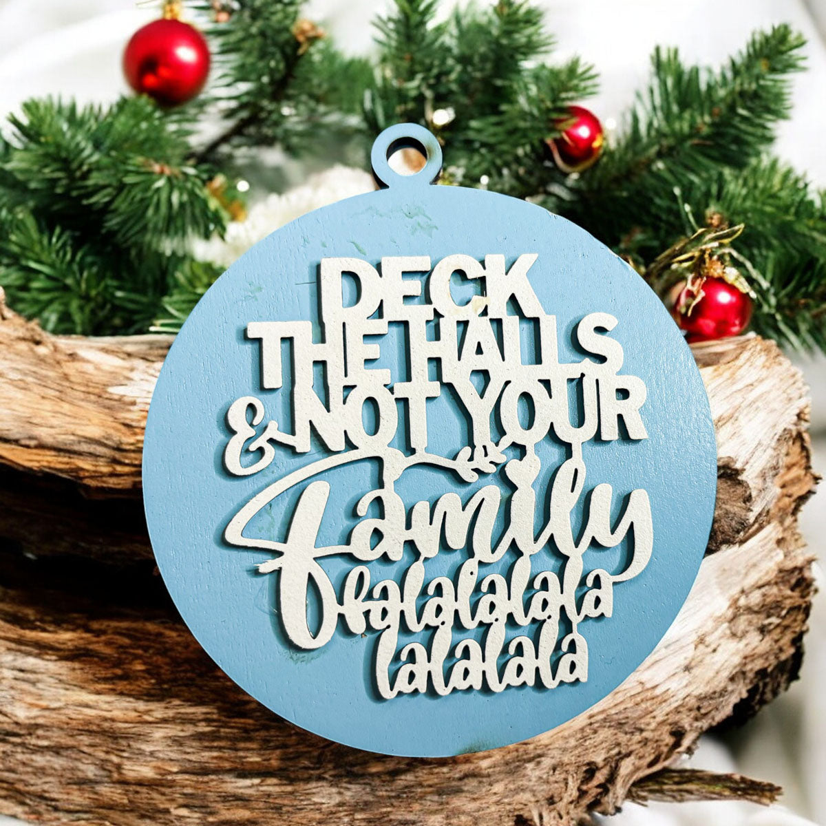 Unvollkommene Deck The Halls 3D handgefertigte Holz-Weihnachtsornament-Set limitierte Auflage Hängedekoration