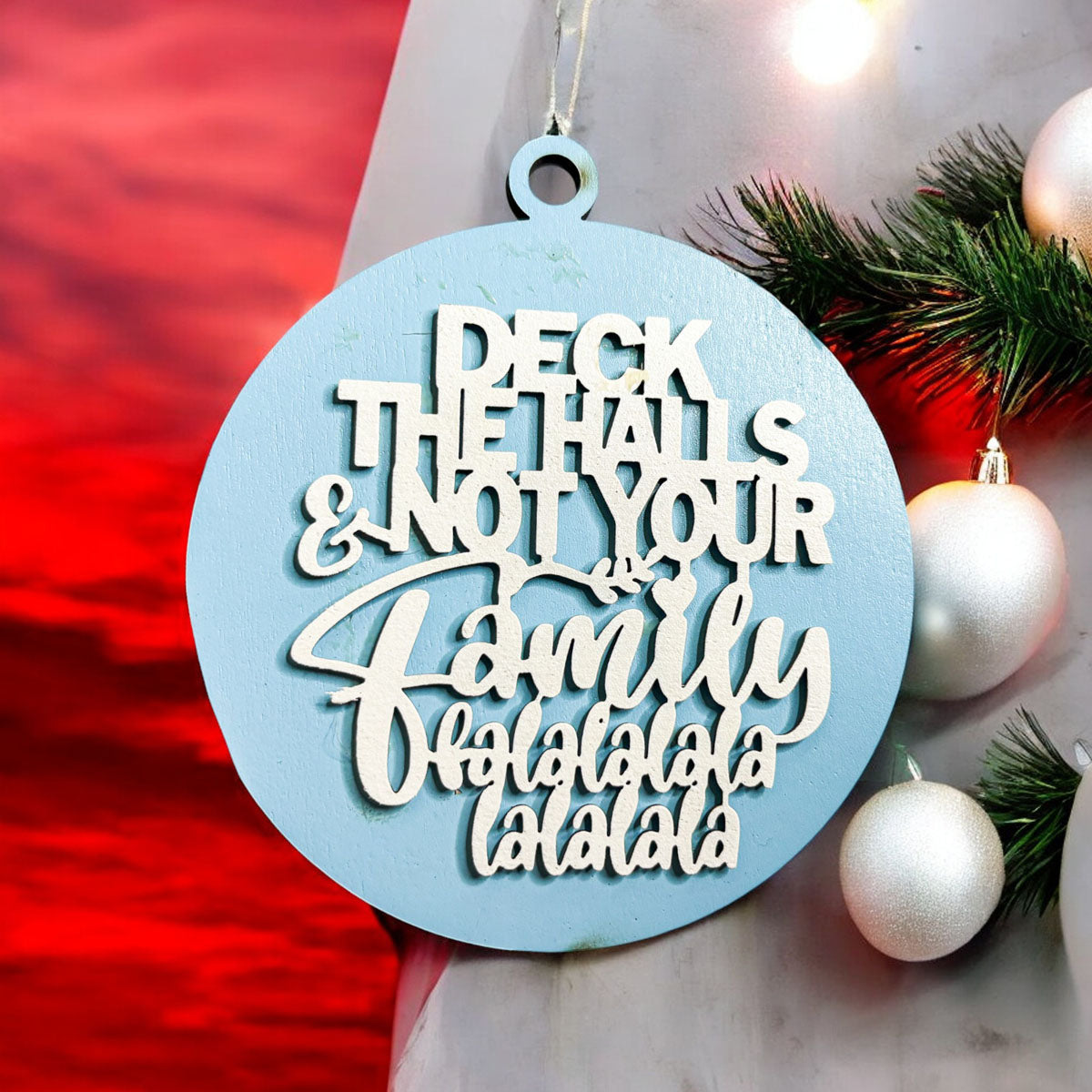 Unvollkommene Deck The Halls 3D handgefertigte Holz-Weihnachtsornament-Set limitierte Auflage Hängedekoration