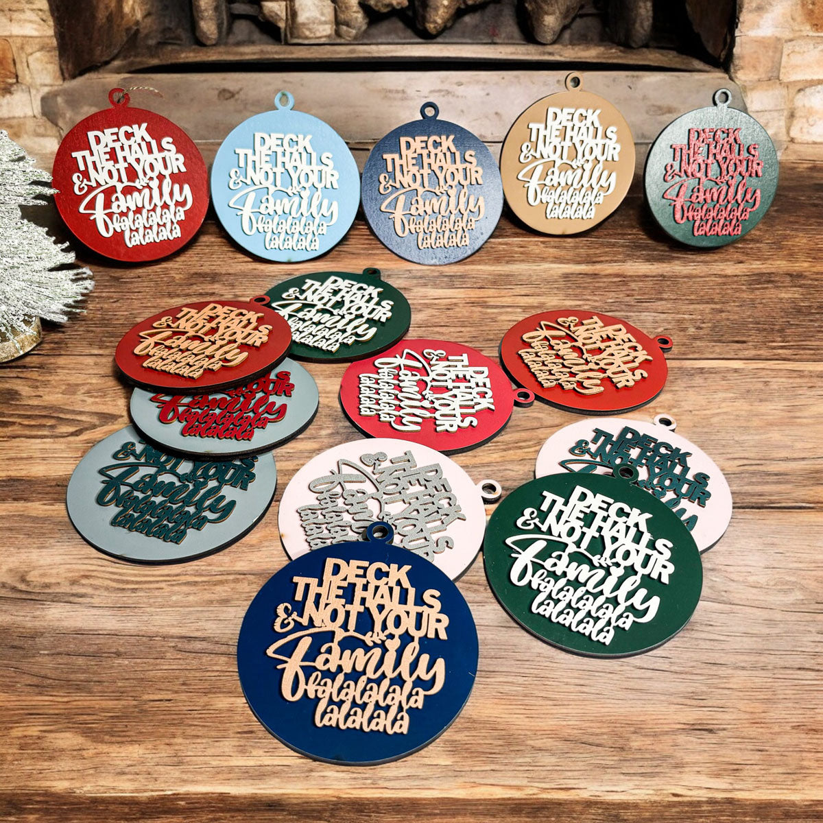 Imperfect Deck The Halls 3D Handcrafted Wooden Christmas Ornaments Set Limited Edition Hanging Decor