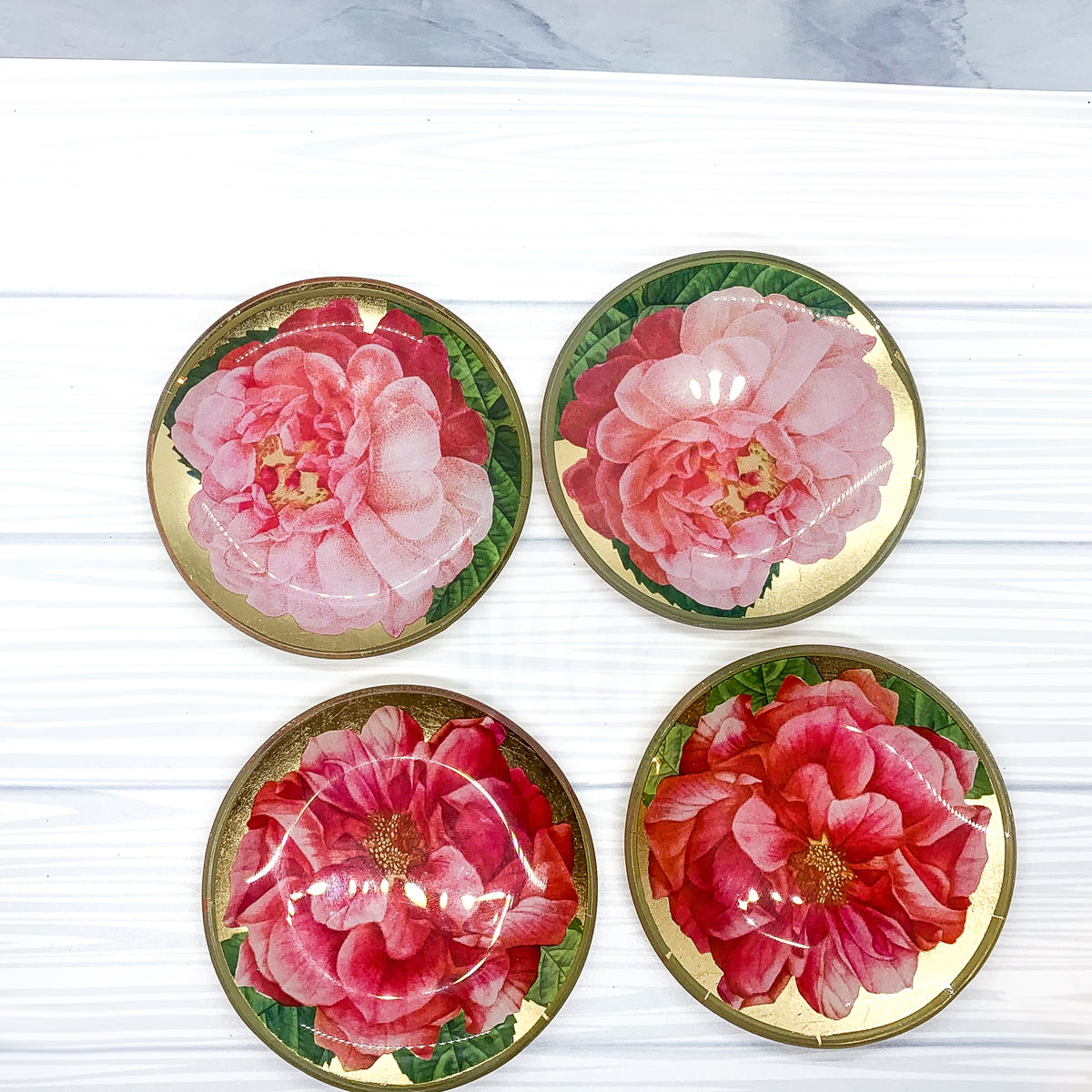 Rose Decoupage Schmuckschale mit Blattgold, Vintage Schmuckablage, Untersetzer