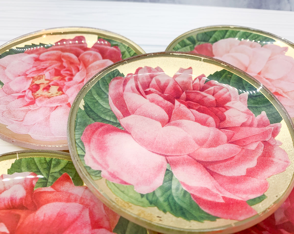 Rose Decoupage Schmuckschale mit Blattgold, Vintage Schmuckablage, Untersetzer