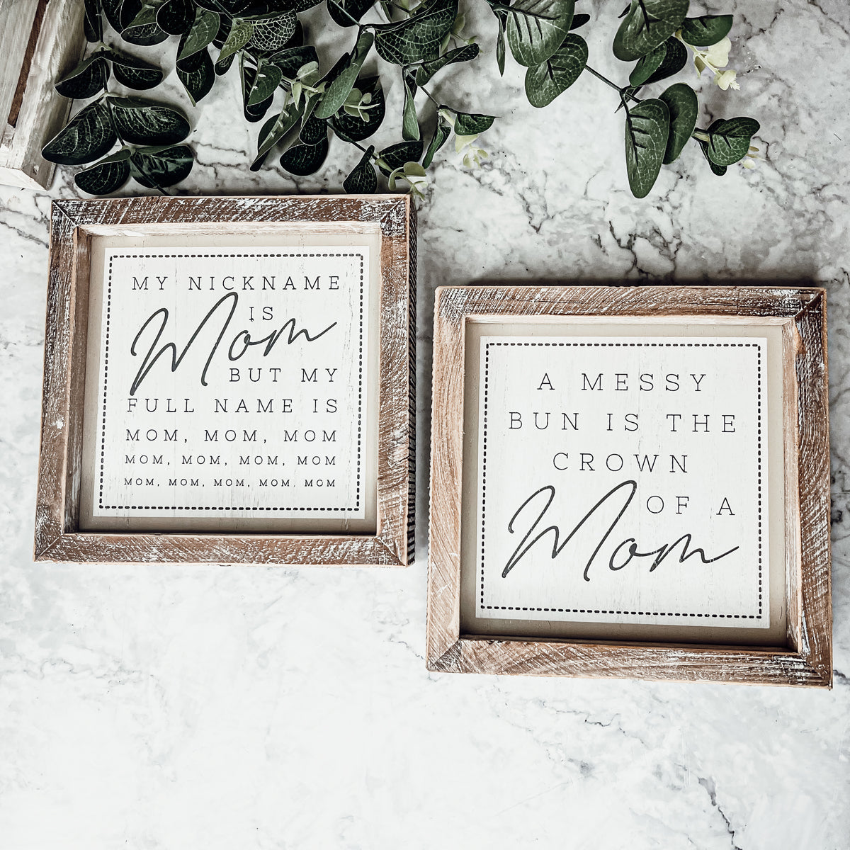 Chignon de Maman Double Face Panneau de 7 Pouces 7x7x1.5 Décoration d'Intérieur en Bois Hymne à Maman Cadeau pour les Mères