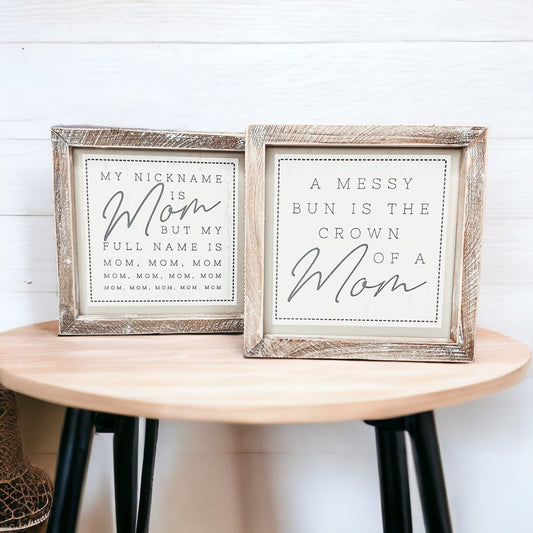 Mom Bun Double Sided 7 Inch Sign 7x7x1.5 Wooden Mom Anthem Home Decor Gift For Mothers