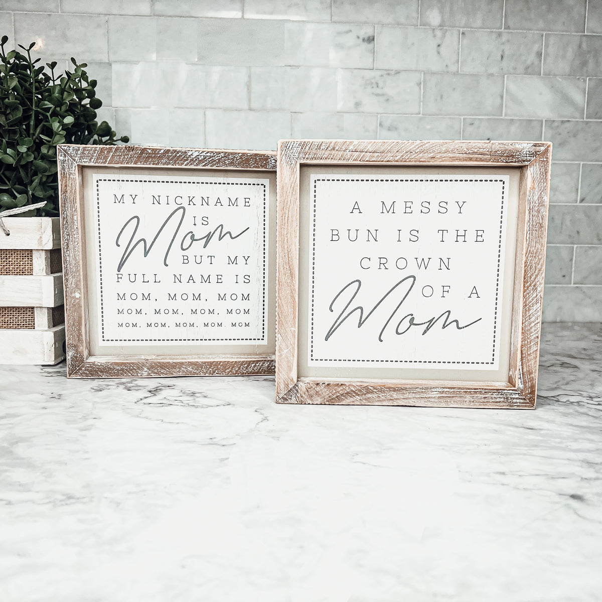 Chignon de Maman Double Face Panneau de 7 Pouces 7x7x1.5 Décoration d'Intérieur en Bois Hymne à Maman Cadeau pour les Mères