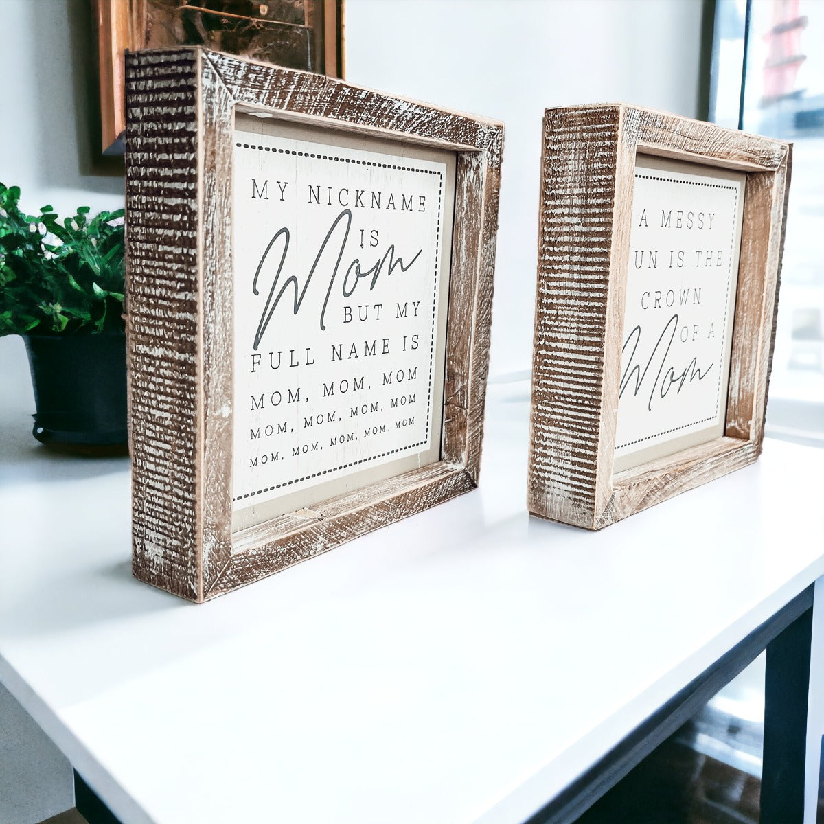 Chignon de Maman Double Face Panneau de 7 Pouces 7x7x1.5 Décoration d'Intérieur en Bois Hymne à Maman Cadeau pour les Mères