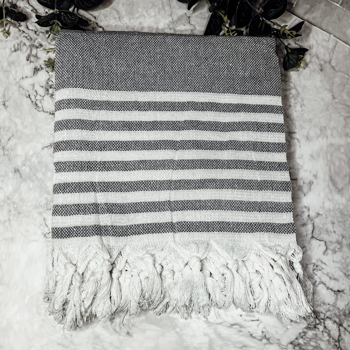 Mediterranes Baumwoll-Badetuch, 180 g/m², leicht, Grau-Blau, Sommer