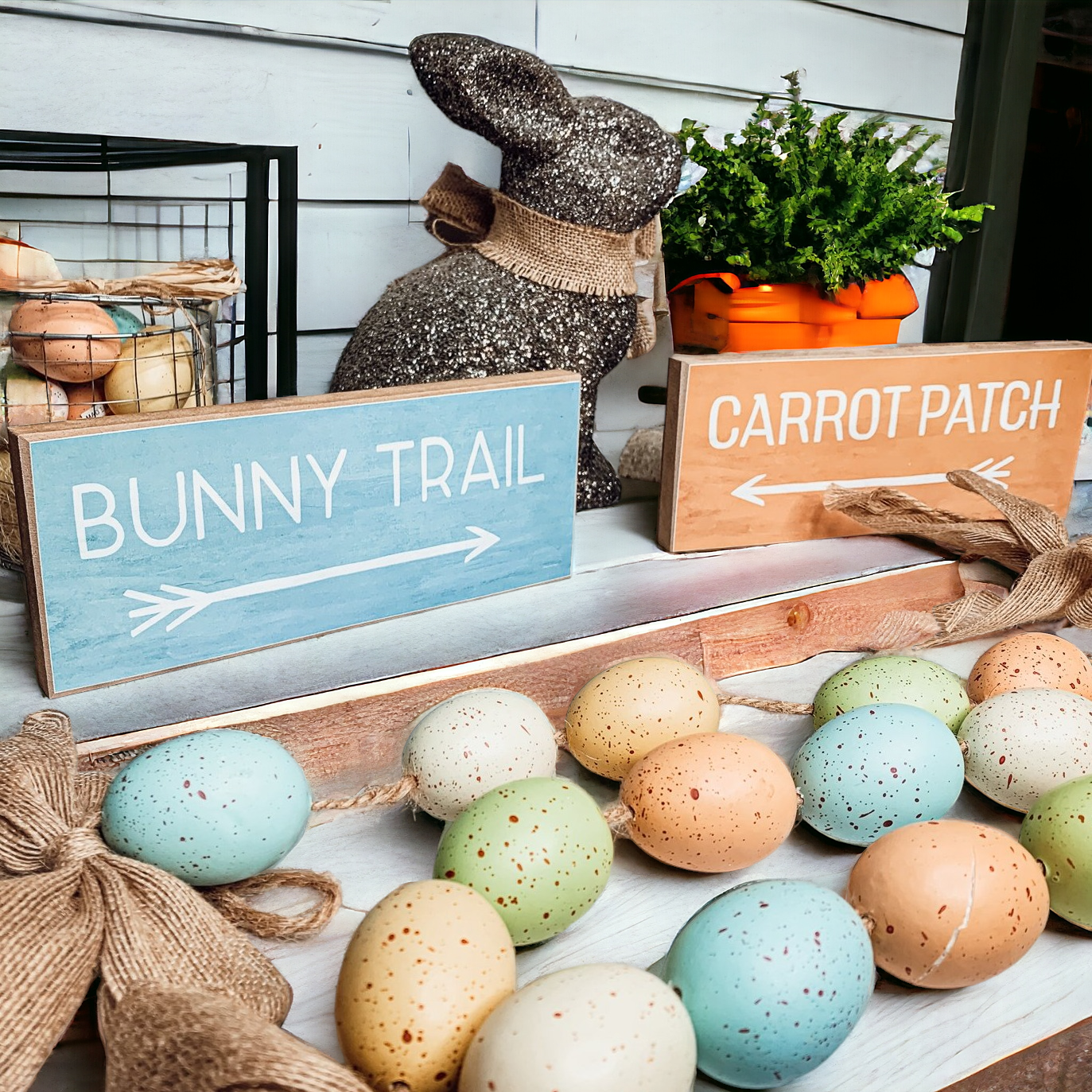 Panneaux de Pâques en Bois en Forme de Carottes "Bunny Trail" Édition Limitée Décoration de Printemps Pastel