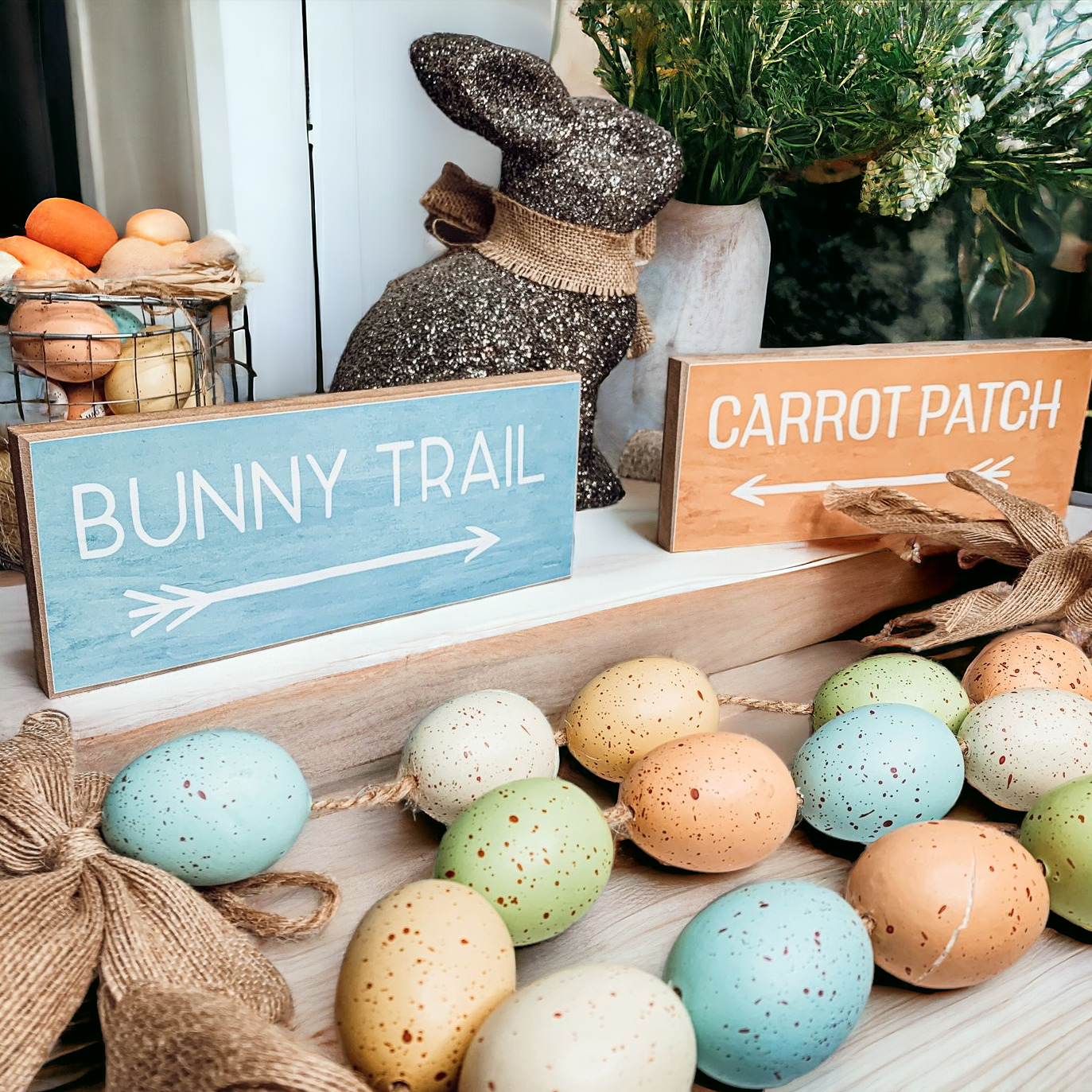 Panneaux de Pâques en Bois en Forme de Carottes "Bunny Trail" Édition Limitée Décoration de Printemps Pastel