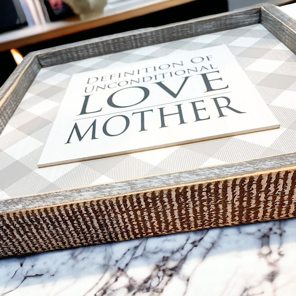 Cadre en Bois Amour Inconditionnel 30x30 cm Style Rustique Décoration Murale Définition Cadeau Fête des Mères pour Maman