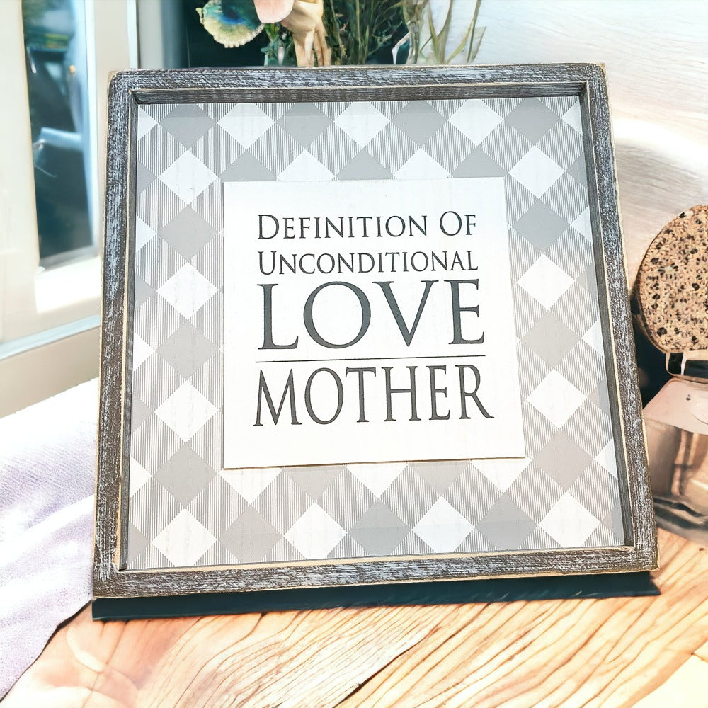Cadre en Bois Amour Inconditionnel 30x30 cm Style Rustique Décoration Murale Définition Cadeau Fête des Mères pour Maman