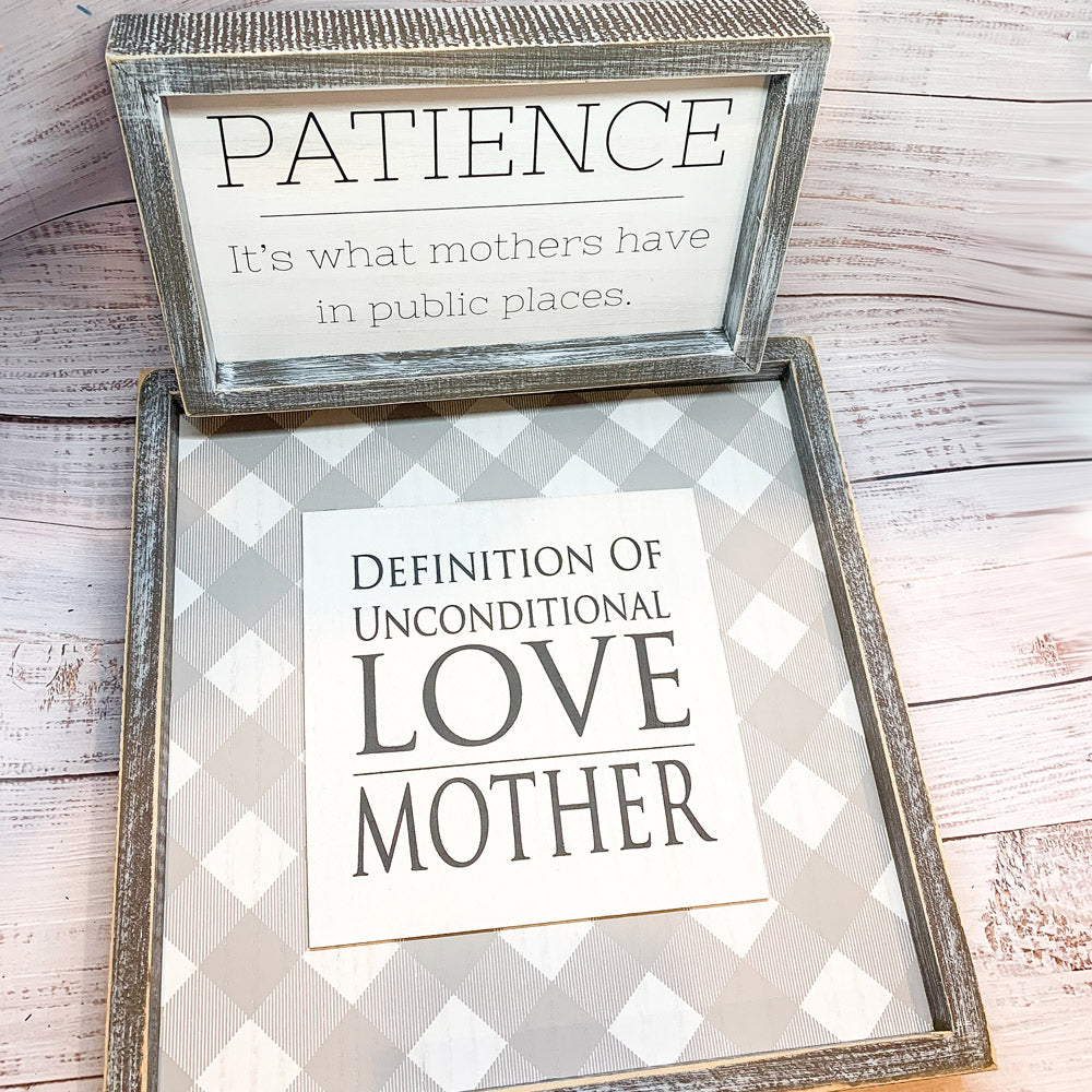 Cadre en Bois Amour Inconditionnel 30x30 cm Style Rustique Décoration Murale Définition Cadeau Fête des Mères pour Maman