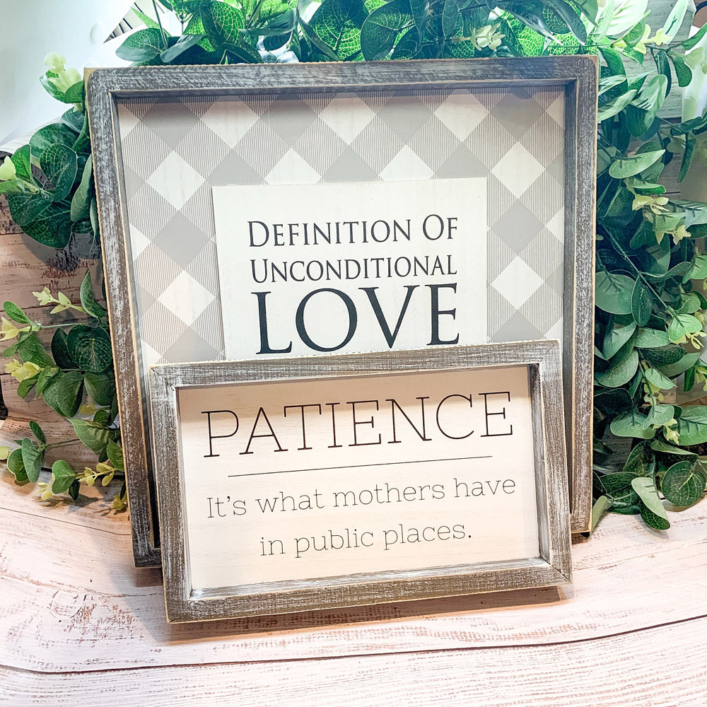 Cadre en Bois Amour Inconditionnel 30x30 cm Style Rustique Décoration Murale Définition Cadeau Fête des Mères pour Maman