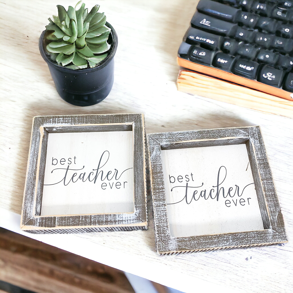 Meilleur Professeur de Tous les Temps Panneau en Bois 5x5 Encadré Cadeau pour l'Appréciation des Enseignants Journée des Enseignants Décoration de Classe