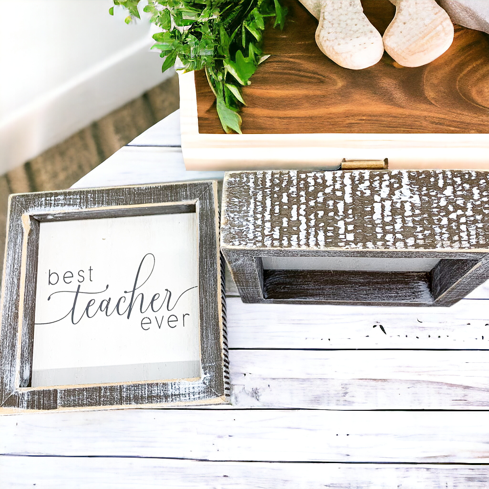 Meilleur Professeur de Tous les Temps Panneau en Bois 5x5 Encadré Cadeau pour l'Appréciation des Enseignants Journée des Enseignants Décoration de Classe