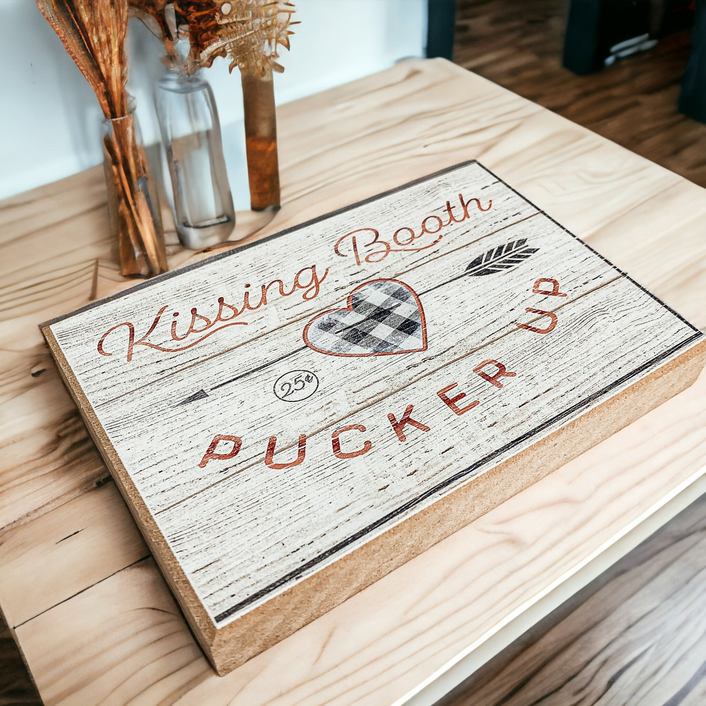 Kuss-Stand Handgemachtes Dickes Holzschild 6x4x1 Zoll Valentinstag Etagere Kaminsims Regal Deko