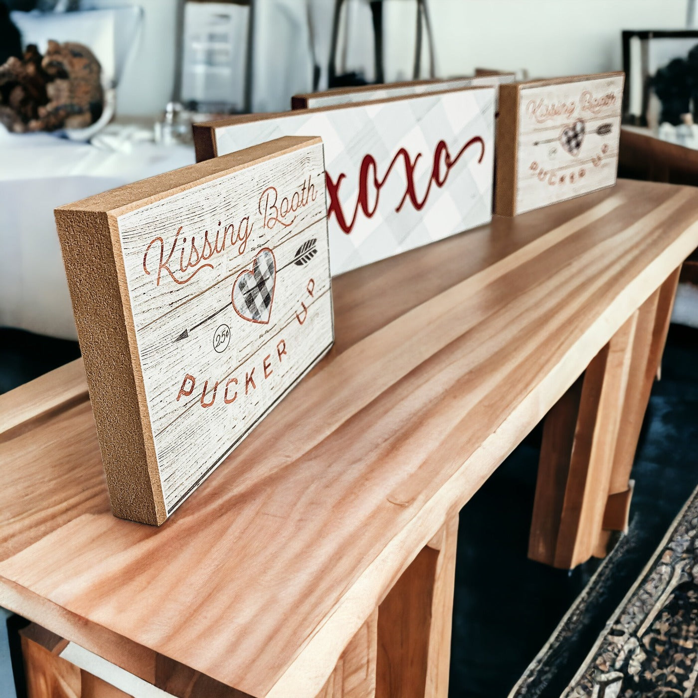 Kuss-Stand Handgemachtes Dickes Holzschild 6x4x1 Zoll Valentinstag Etagere Kaminsims Regal Deko