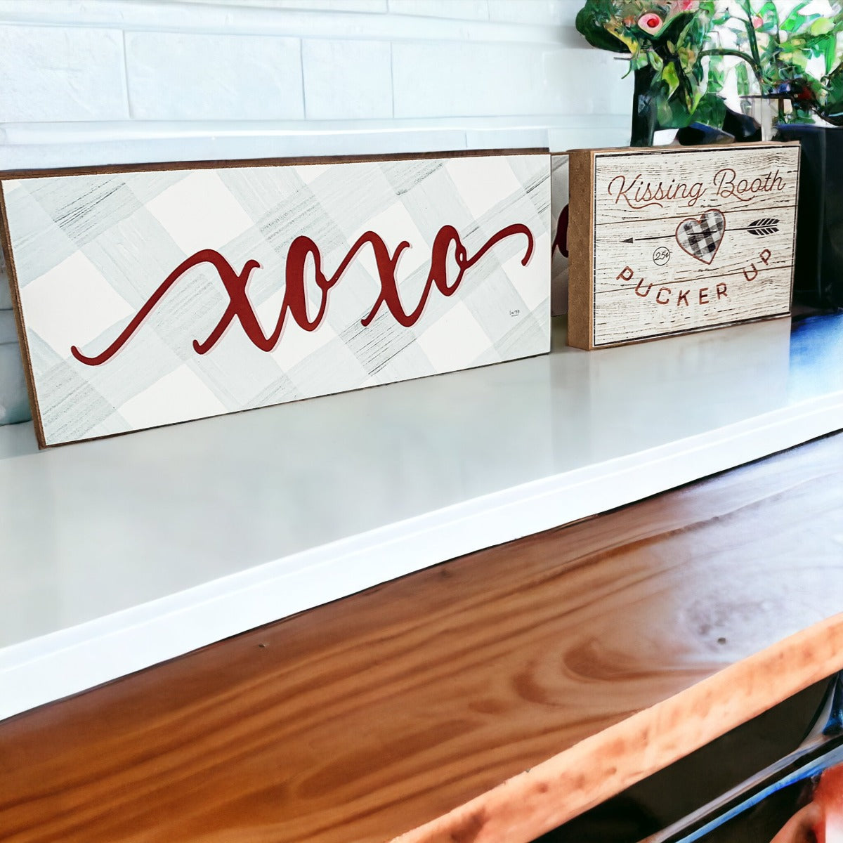 Kuss-Stand Handgemachtes Dickes Holzschild 6x4x1 Zoll Valentinstag Etagere Kaminsims Regal Deko