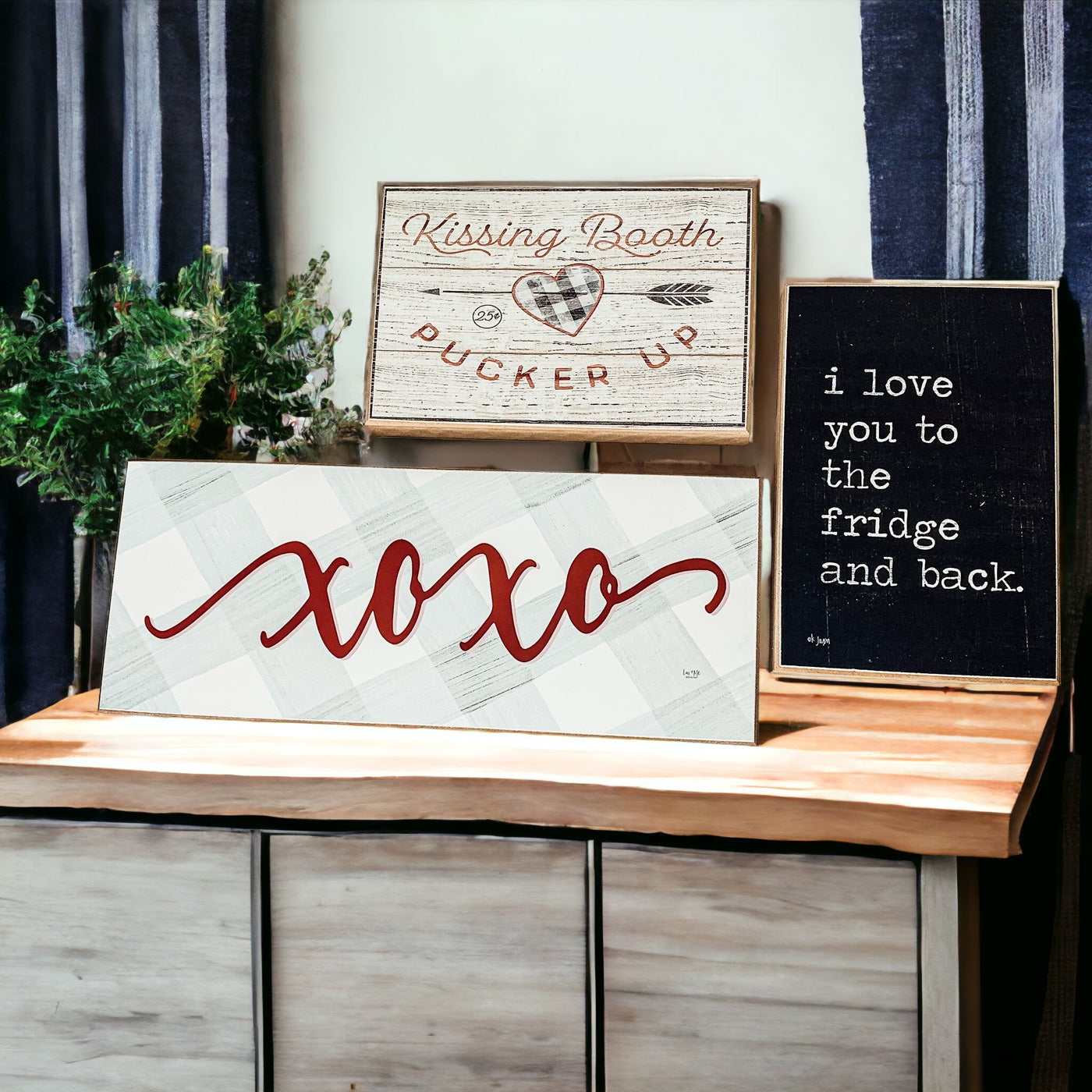 Kuss-Stand Handgemachtes Dickes Holzschild 6x4x1 Zoll Valentinstag Etagere Kaminsims Regal Deko