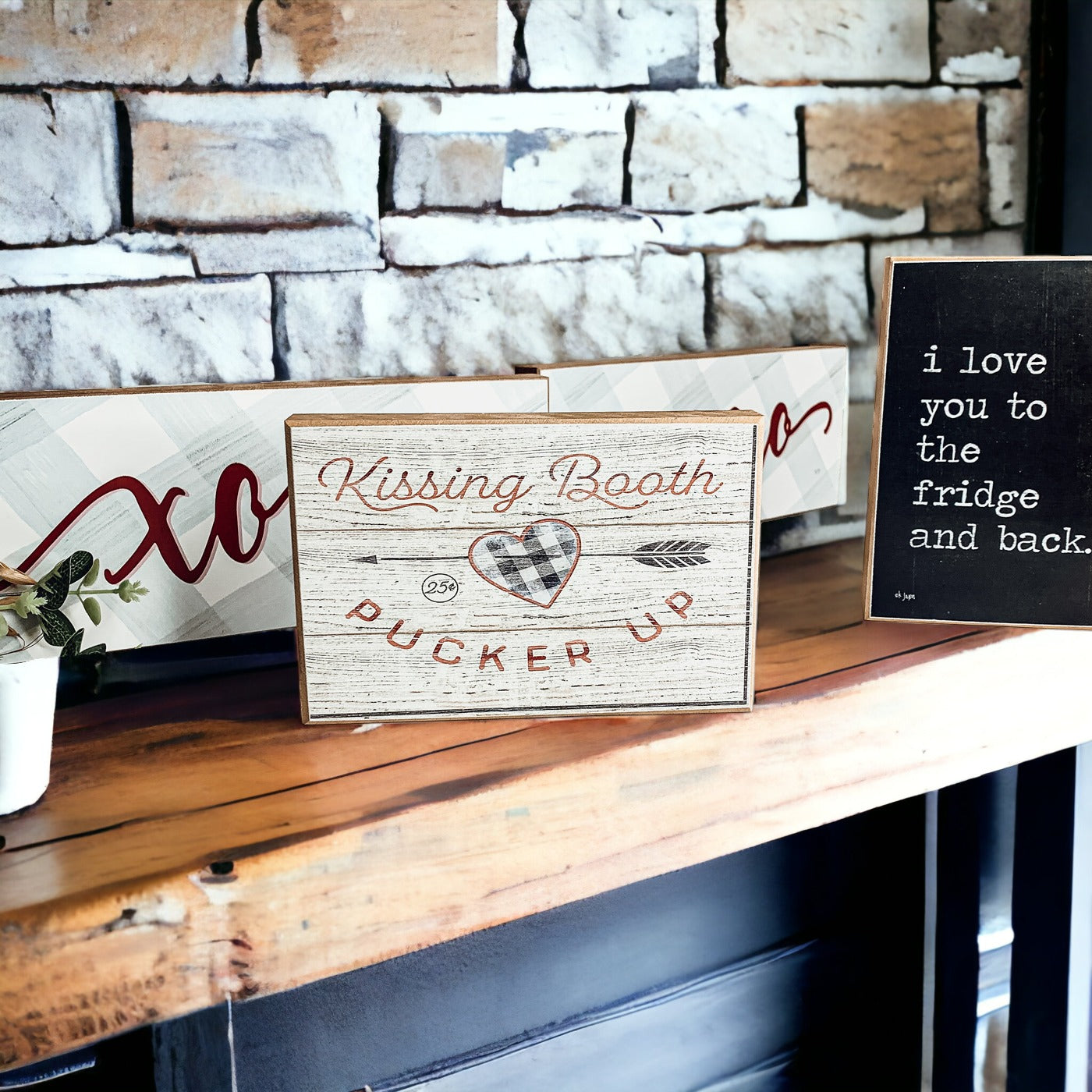 Kuss-Stand Handgemachtes Dickes Holzschild 6x4x1 Zoll Valentinstag Etagere Kaminsims Regal Deko