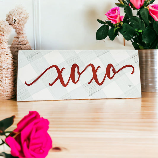 Handgemachtes dickes Holz XOXO Schild Tischregal Kaminsims Valentinstags-Deko Roter Akzent Rustikales Zuhause