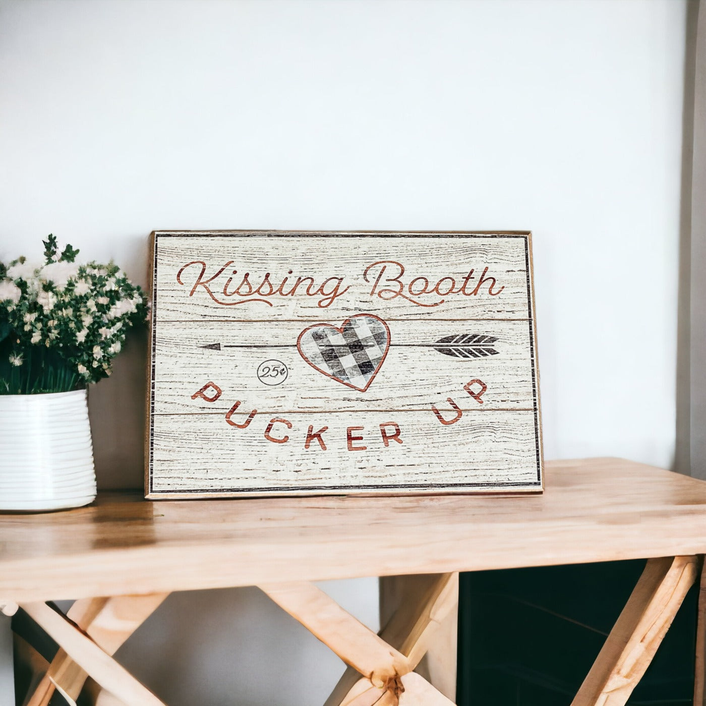 Kuss-Stand Handgemachtes Dickes Holzschild 6x4x1 Zoll Valentinstag Etagere Kaminsims Regal Deko