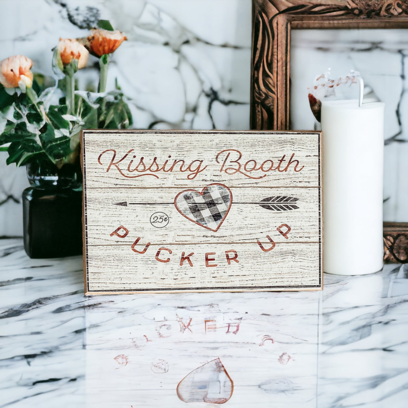 Kuss-Stand Handgemachtes Dickes Holzschild 6x4x1 Zoll Valentinstag Etagere Kaminsims Regal Deko