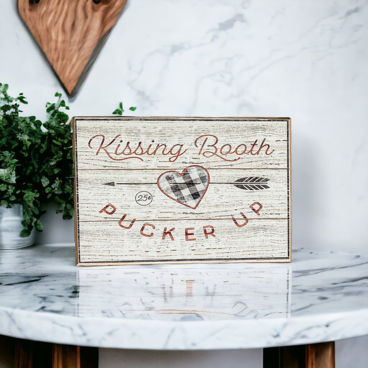 Kissing Booth Handmade Thick Wood Sign 6x4x1 Inch Valentine Tiered Tray Mantel Shelf Decor