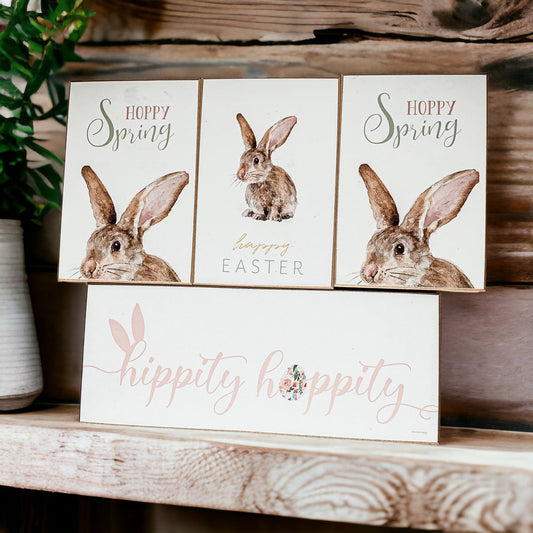 Décoration de Pâques Hippity Hoppity, ensemble de Pâques pour la maison, panneau lapin aquarelle, cheminée de printemps, ferme rustique